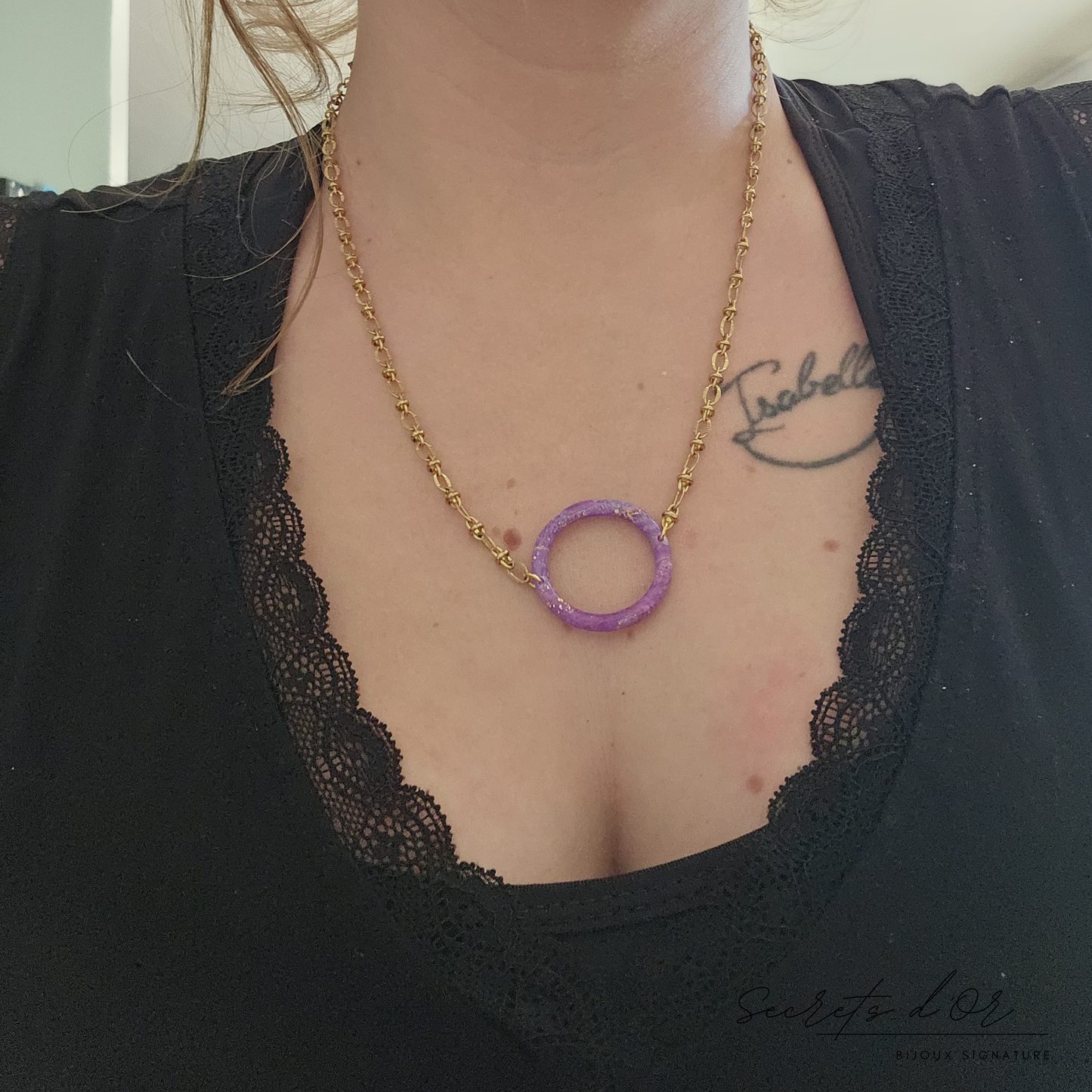 Collier Marbre violet - rond