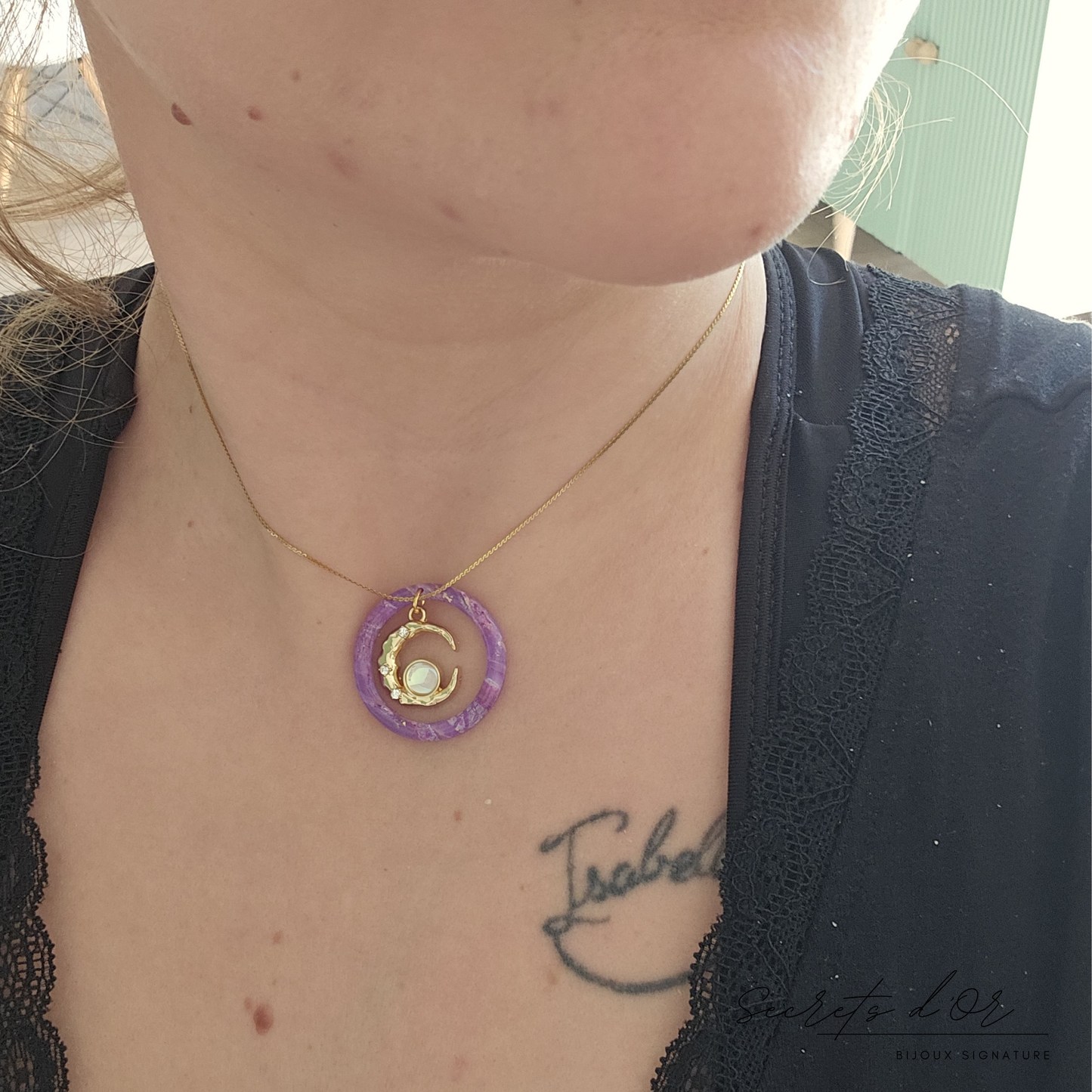 Collier Marbre violet - Lune