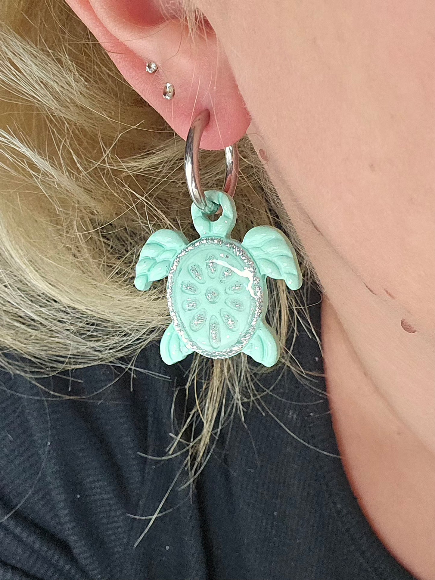 Pampilles Tortue đą - Bleu turquoise / paillettes argentĂ©es