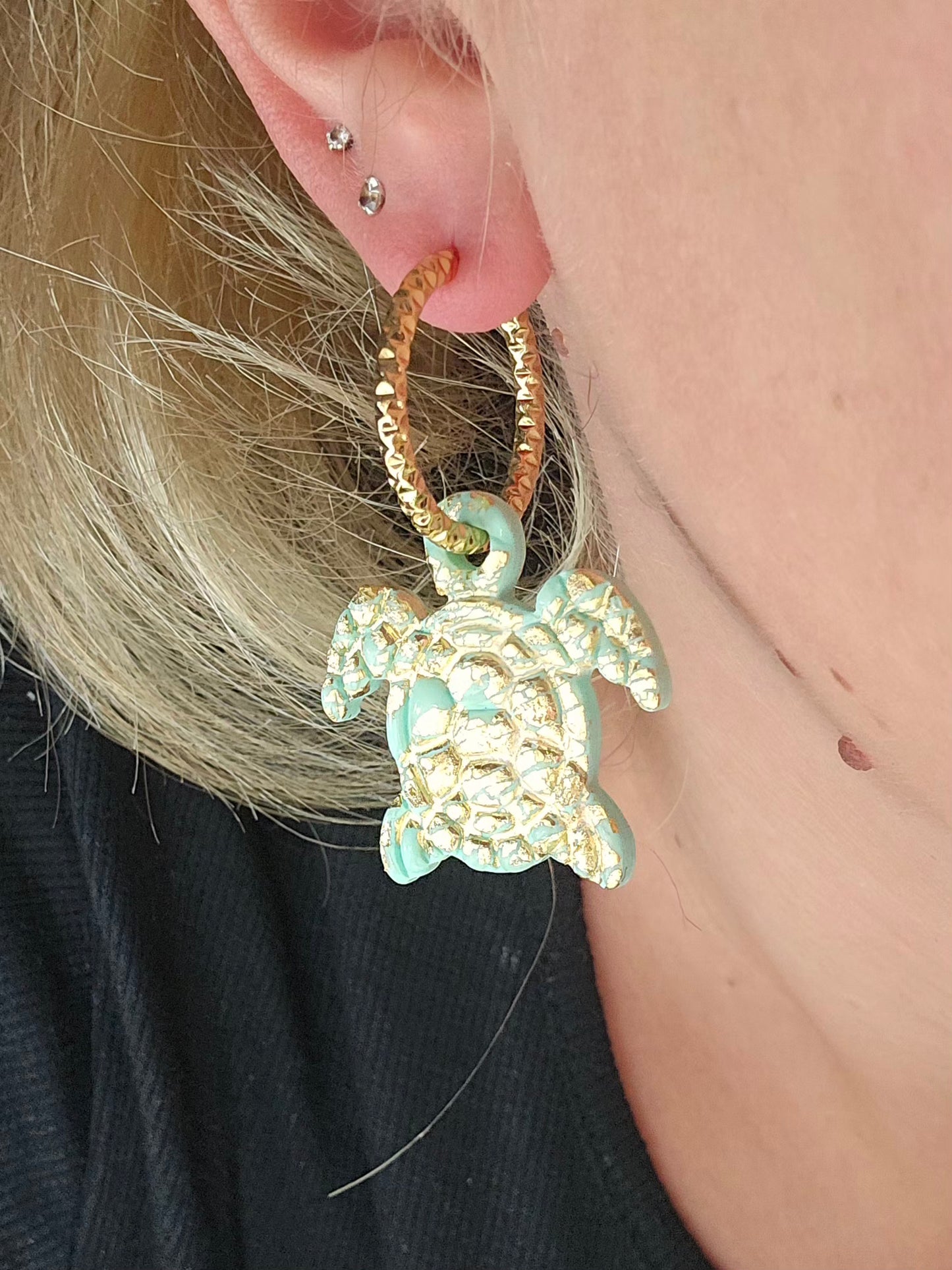 Pampilles Tortue đą - Bleu turquoise /or