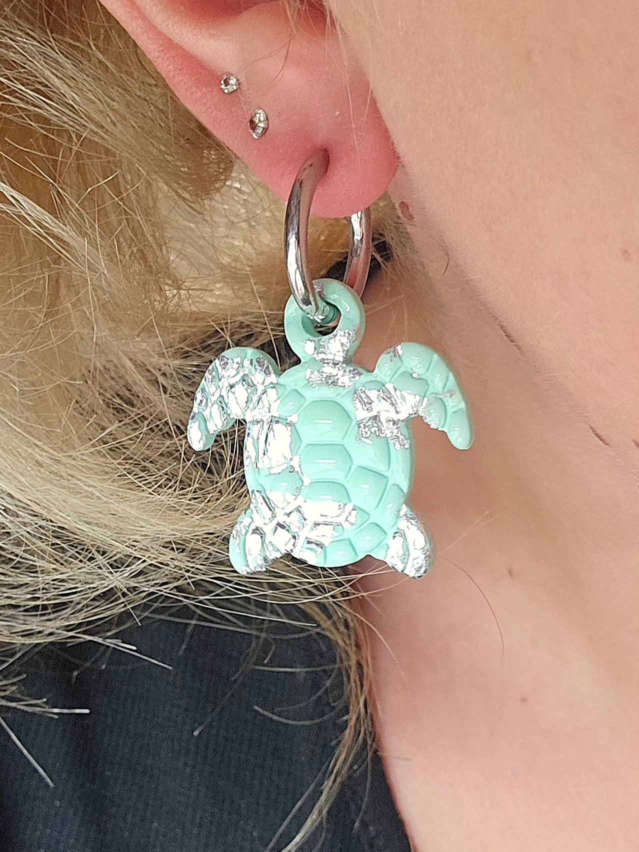 Pampilles Tortue đą - Bleu turquoise/ argent