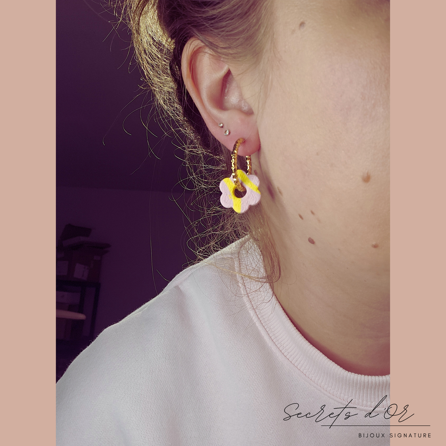 Pampille Stella - rose pastel et jaune