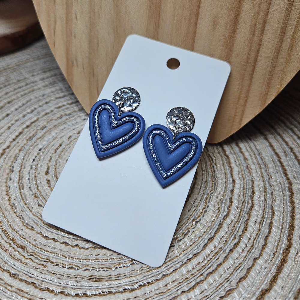 Boucle "Joli coeur" - bleu et argent