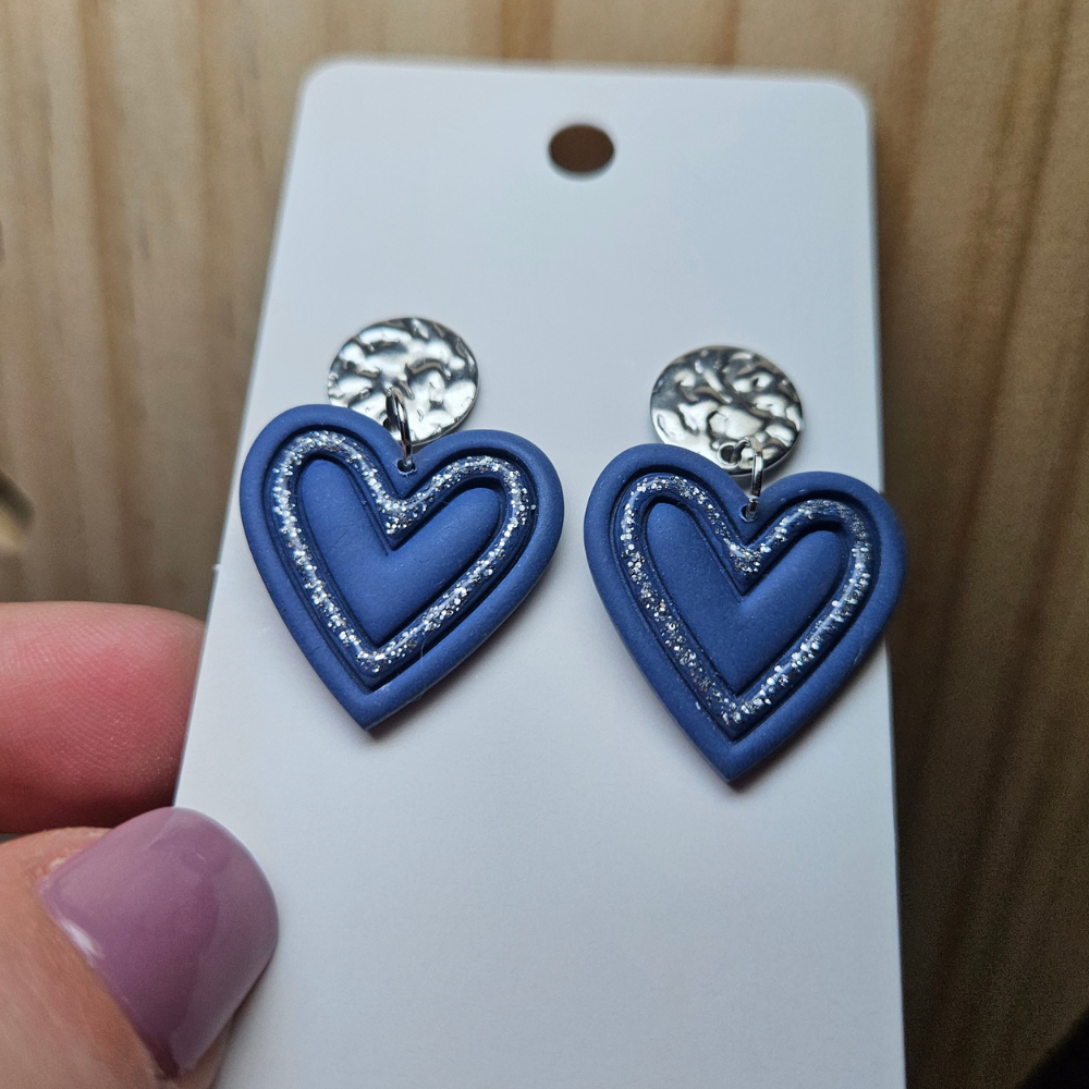 Boucle "Joli coeur" - bleu et argent