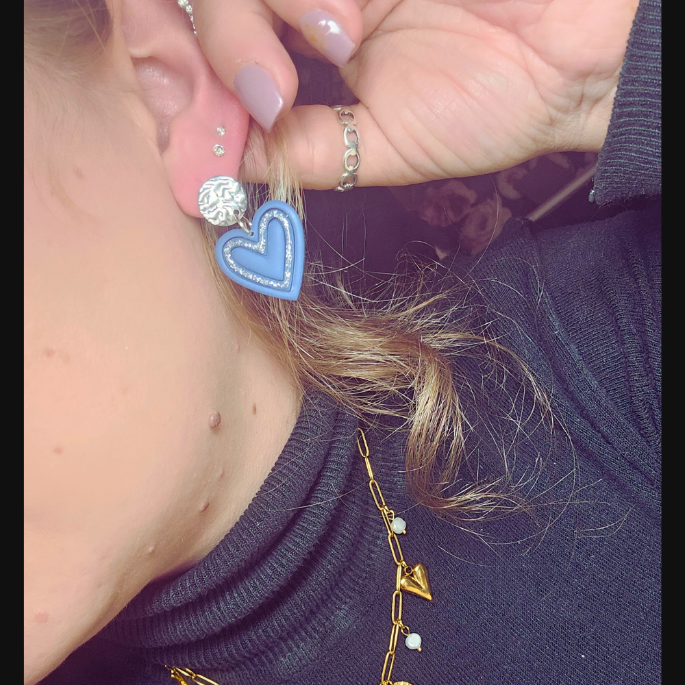 Boucle "Joli coeur" - bleu et argent