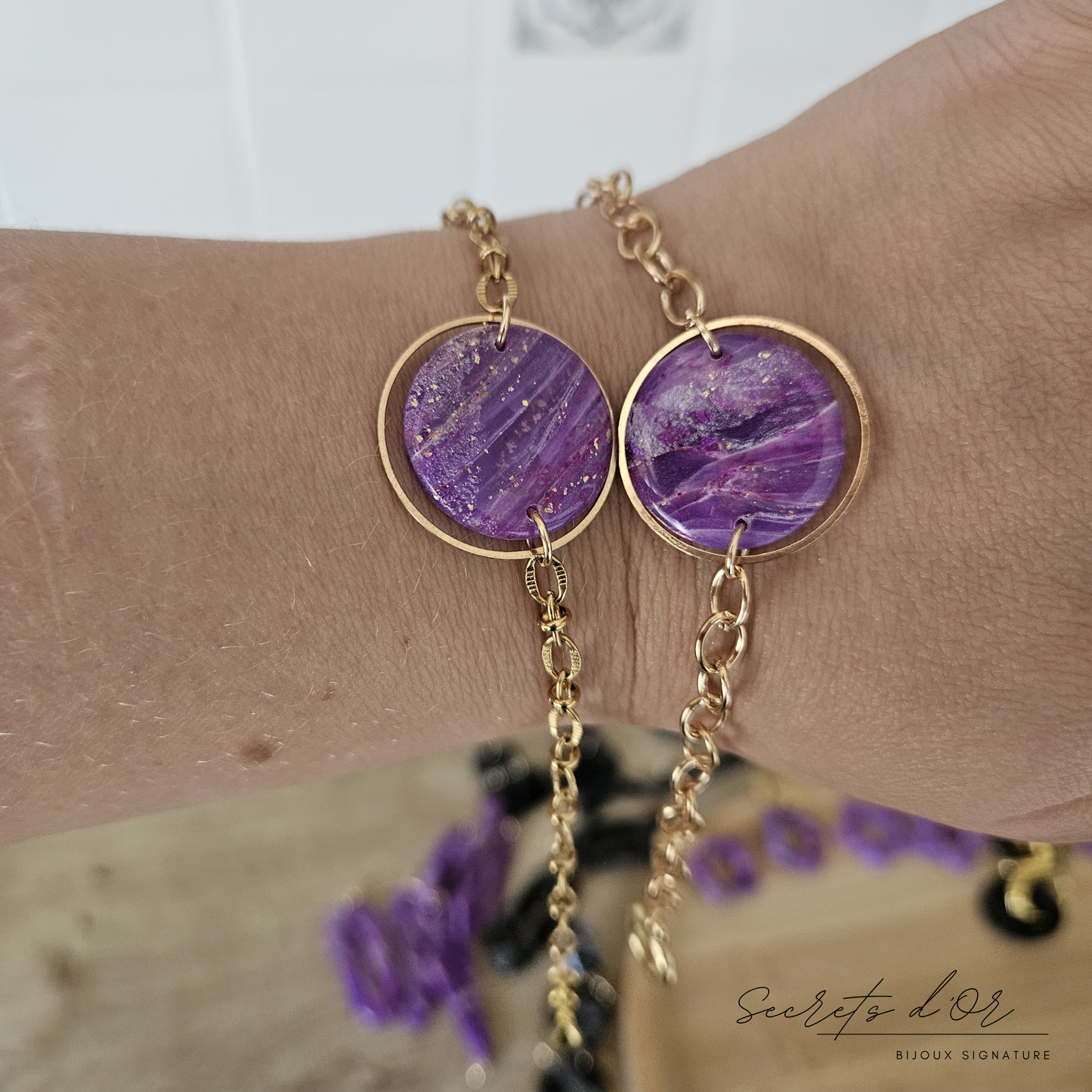 Bracelet marbre violet - rond
