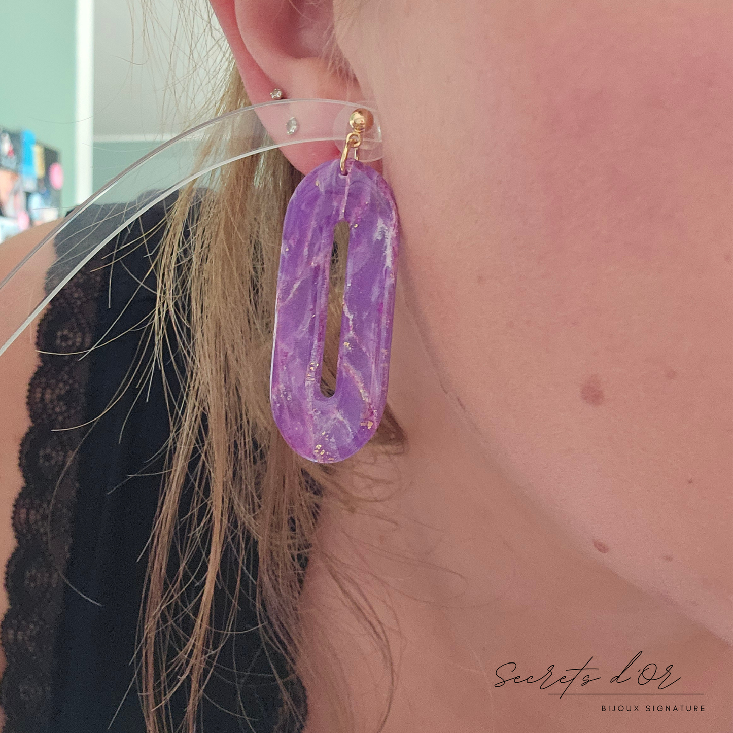 Boucles Marbre Violet - Ovale allongé