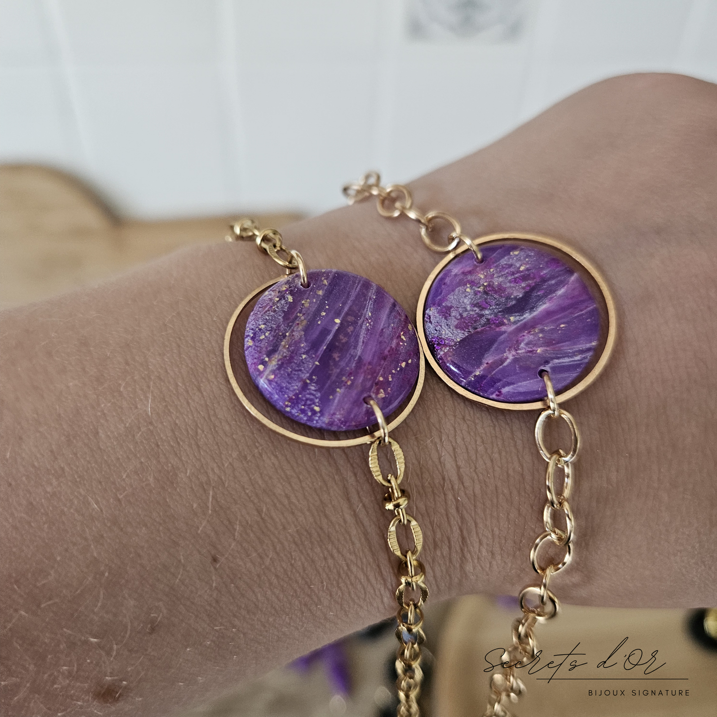 Bracelet marbre violet - rond