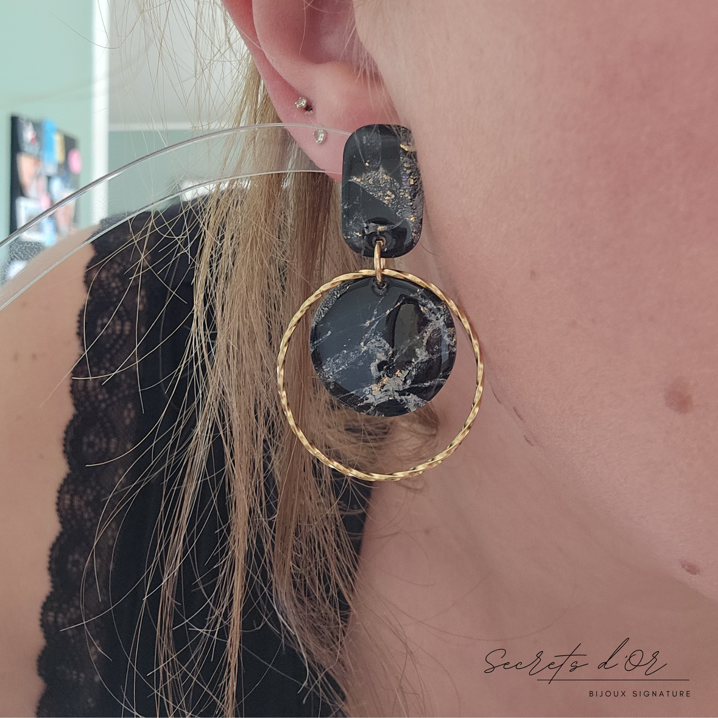 Boucle Marbre Noir - Double rond