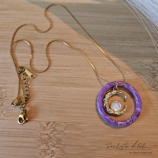Collier Marbre violet - Lune