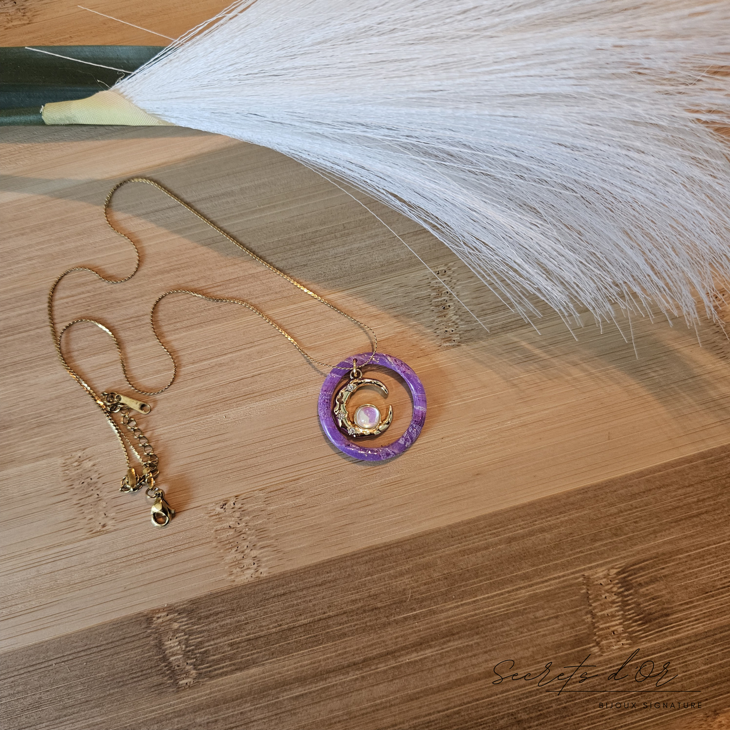 Collier Marbre violet - Lune