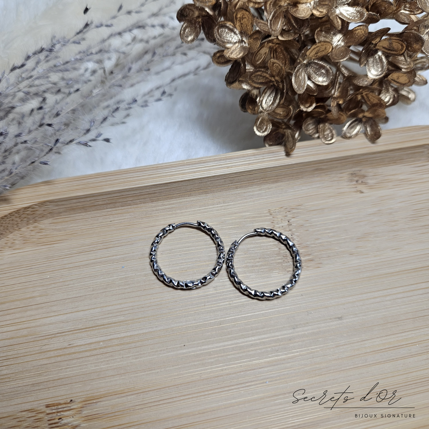 Créole ronde martelée - argent