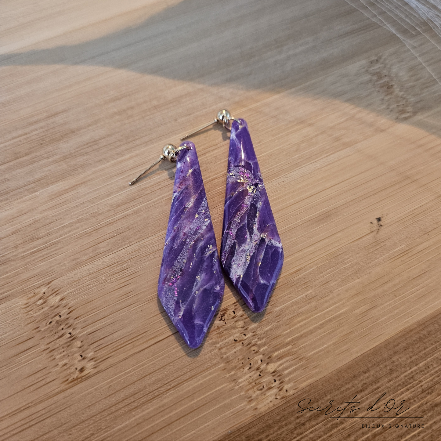Boucles Marbre Violet - losange allongé