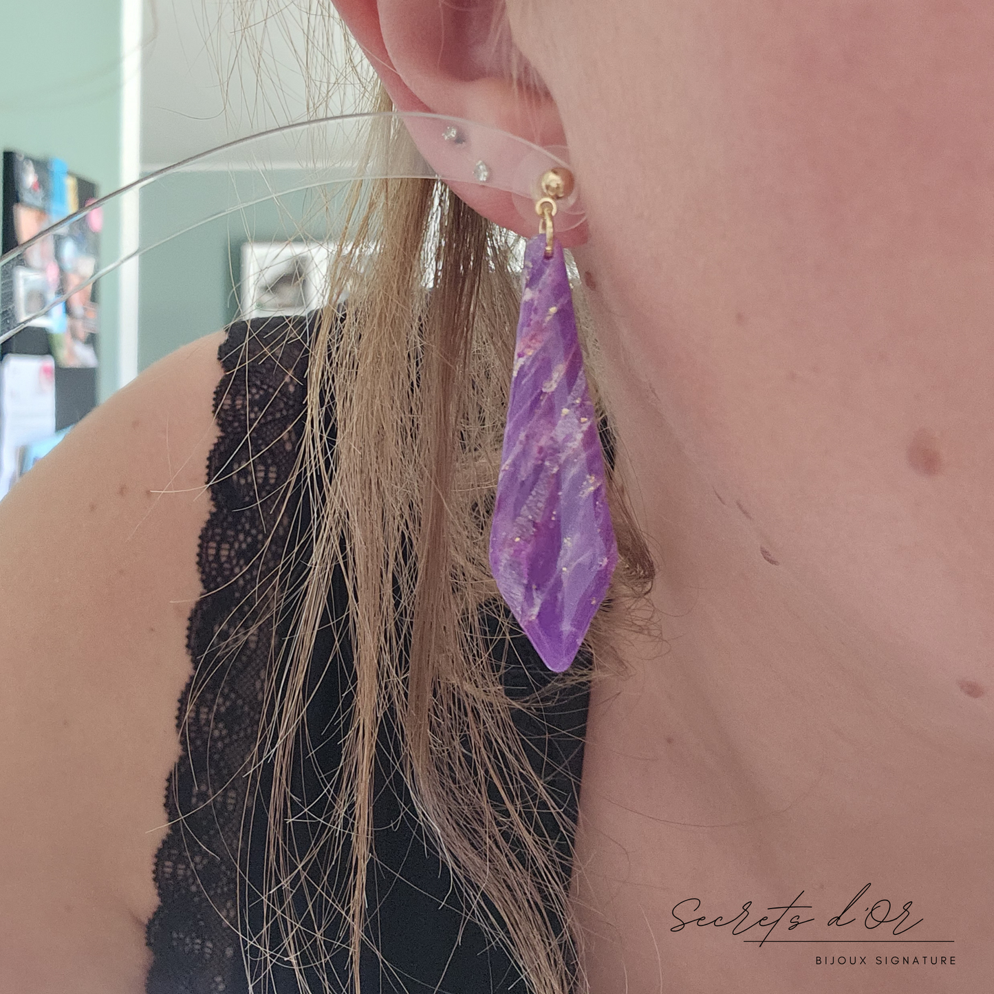 Boucles Marbre Violet - losange allongé