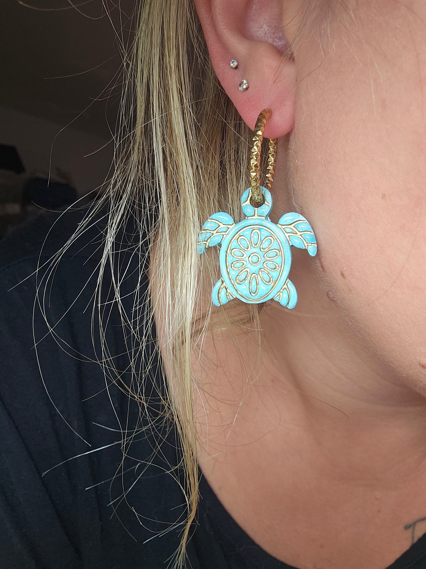 Pampilles Tortues bleu/or - Collection "Lagon"