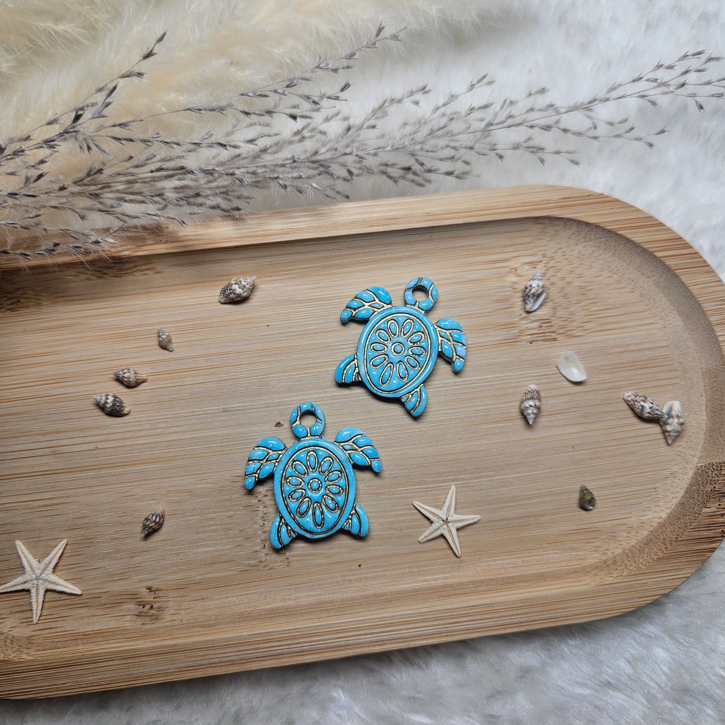 Pampilles Tortues bleu/or - Collection "Lagon"