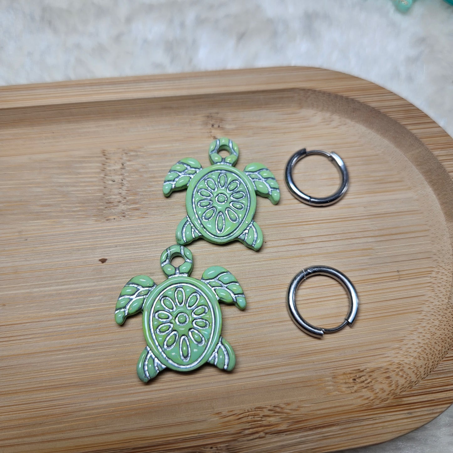 Pampilles Tortue 🐢 - Bleu/ Vert argenté
