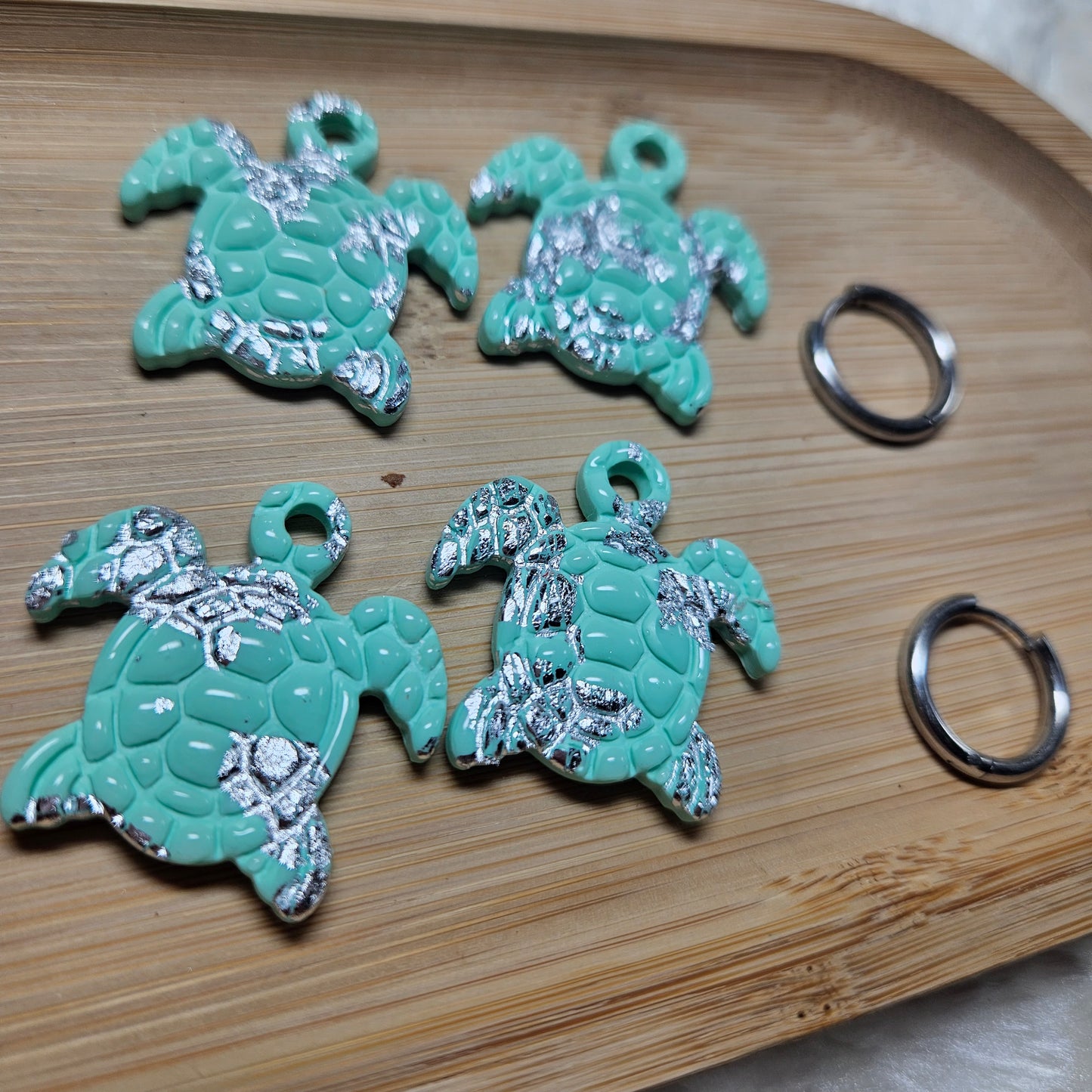 Pampilles Tortue 🐢 - Bleu turquoise/ argent
