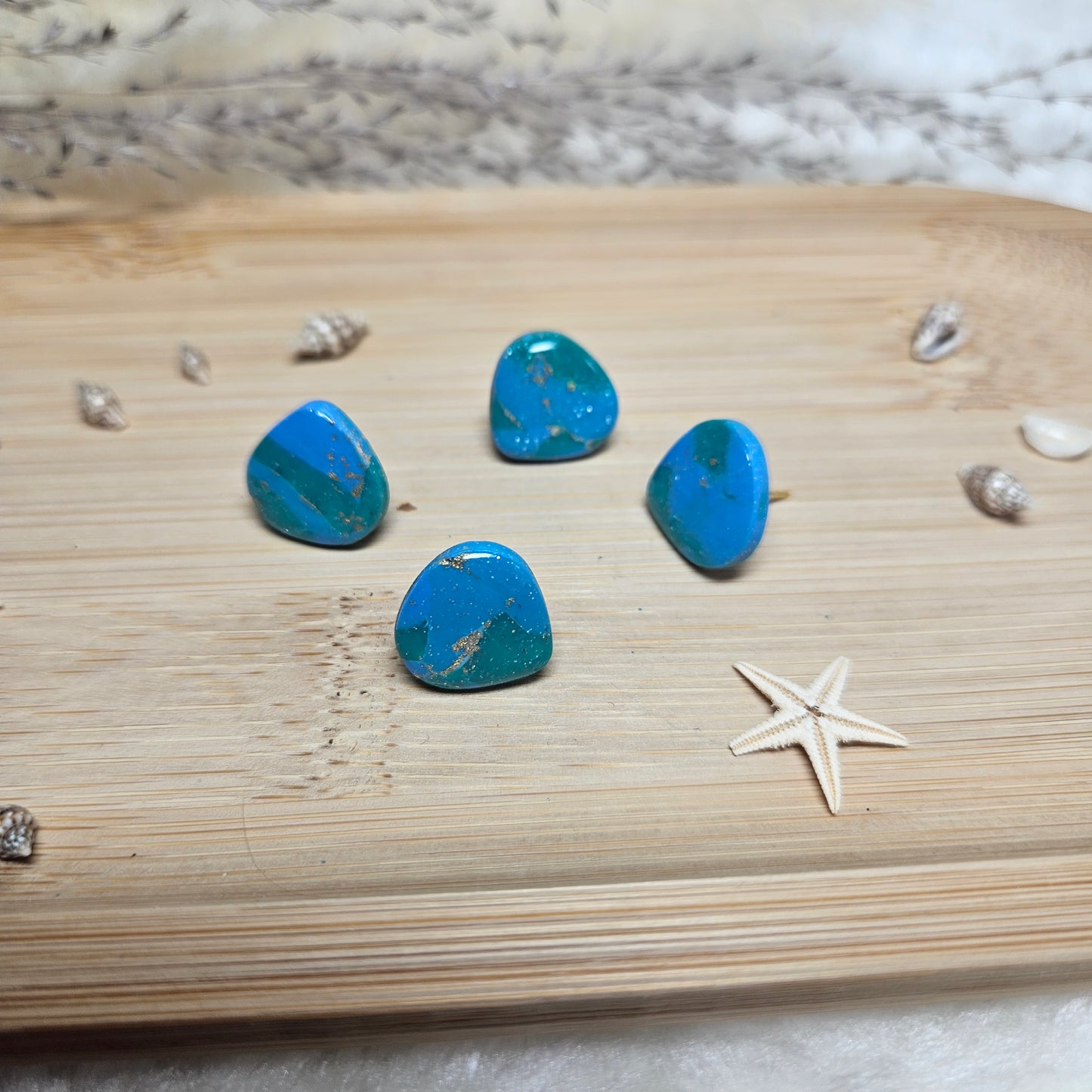 Puces Goutte bleu/vert/or - Collection "Lagon"