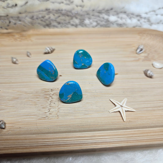 Puces Goutte bleu/vert/or - Collection "Lagon"