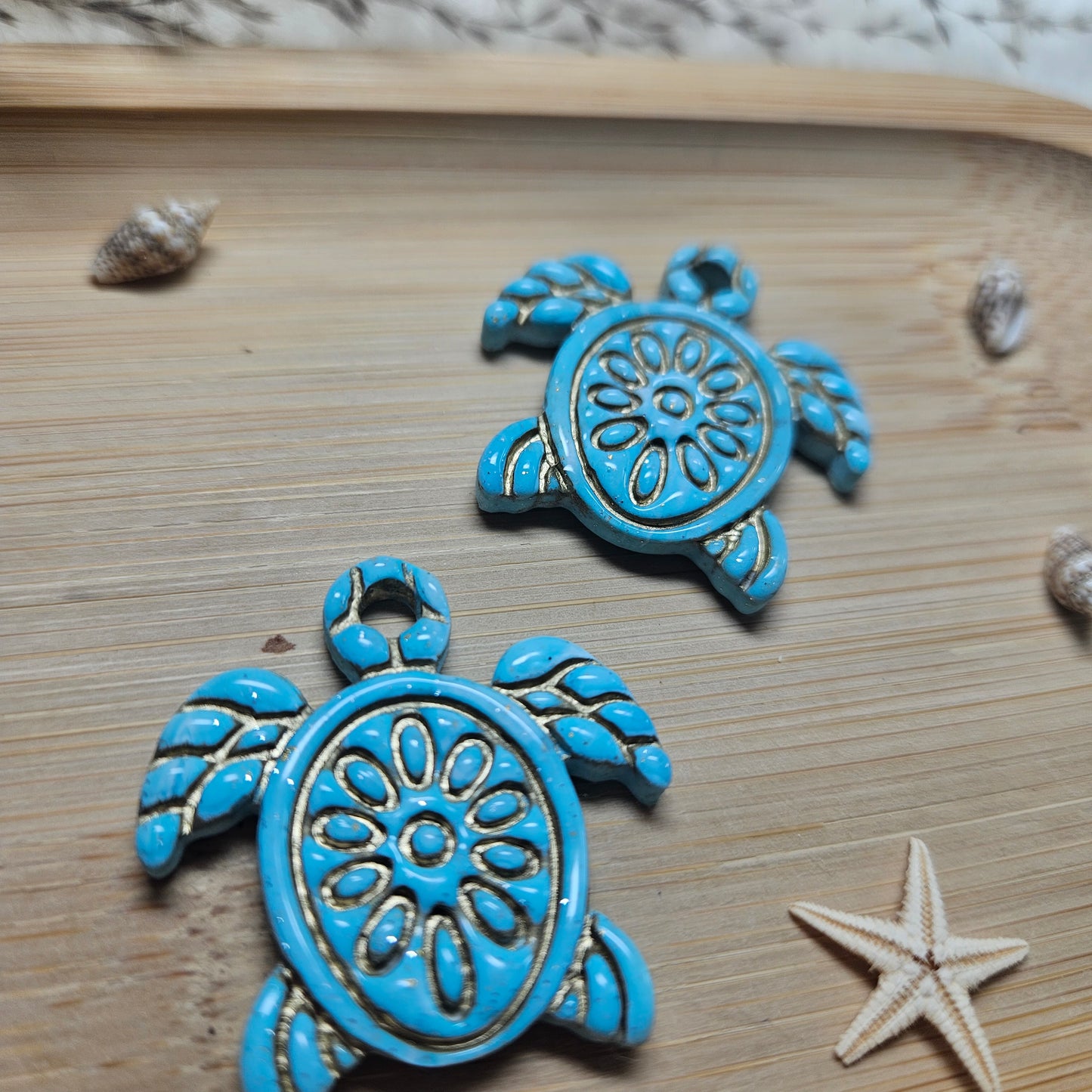 Pampilles Tortues bleu/or - Collection "Lagon"