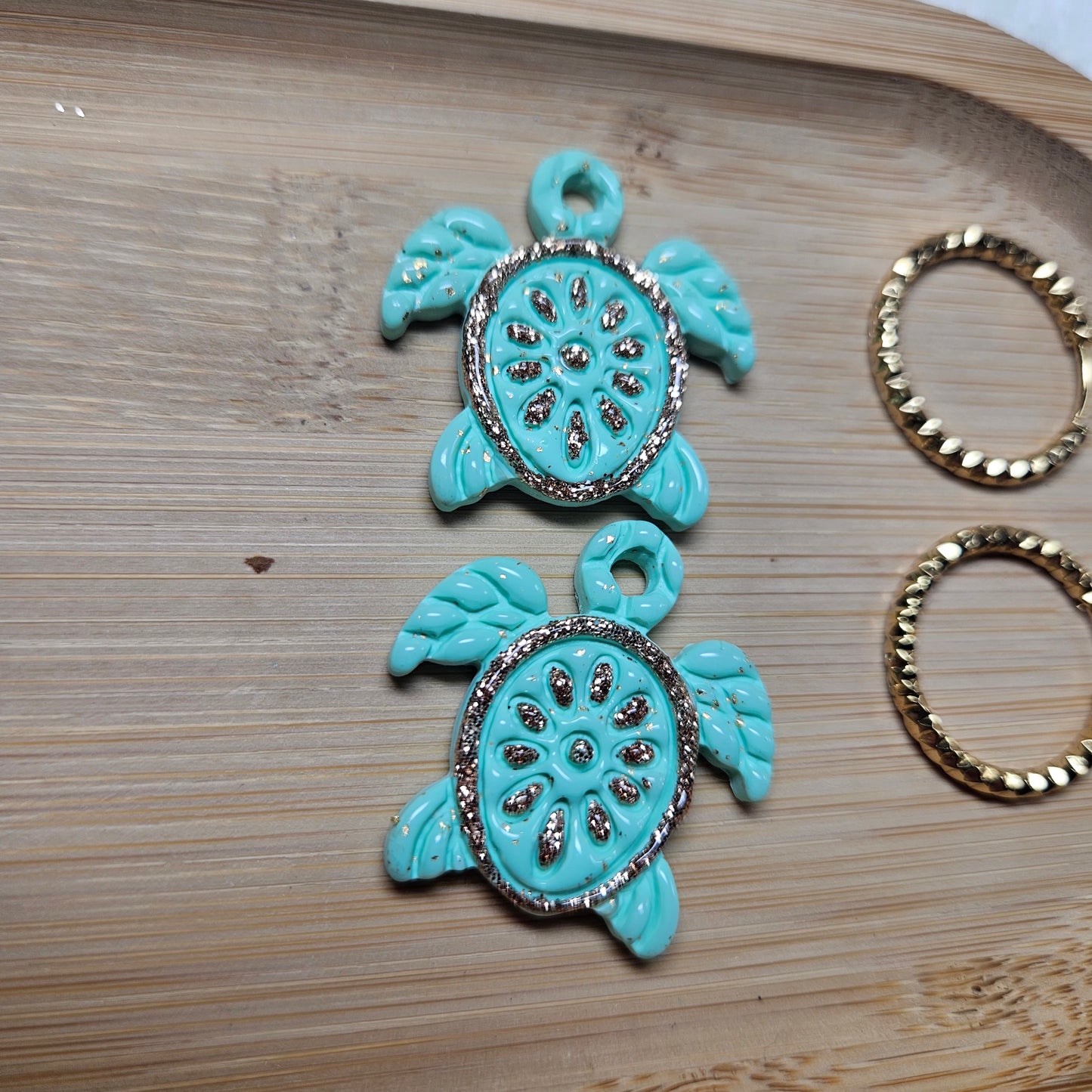Pampilles Tortue 🐢 - bleu  turquoise pailleté or