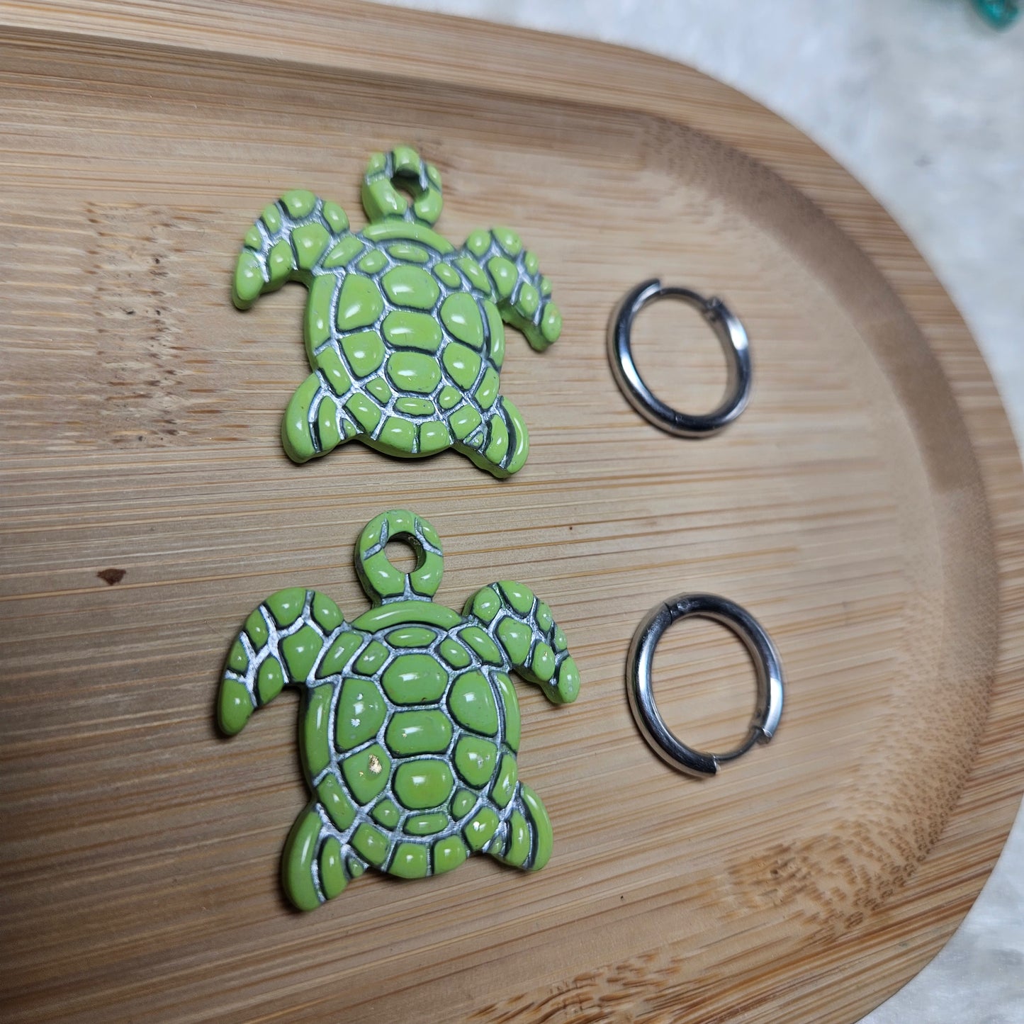 Pampilles Tortue 🐢 - Bleu/ Vert argenté