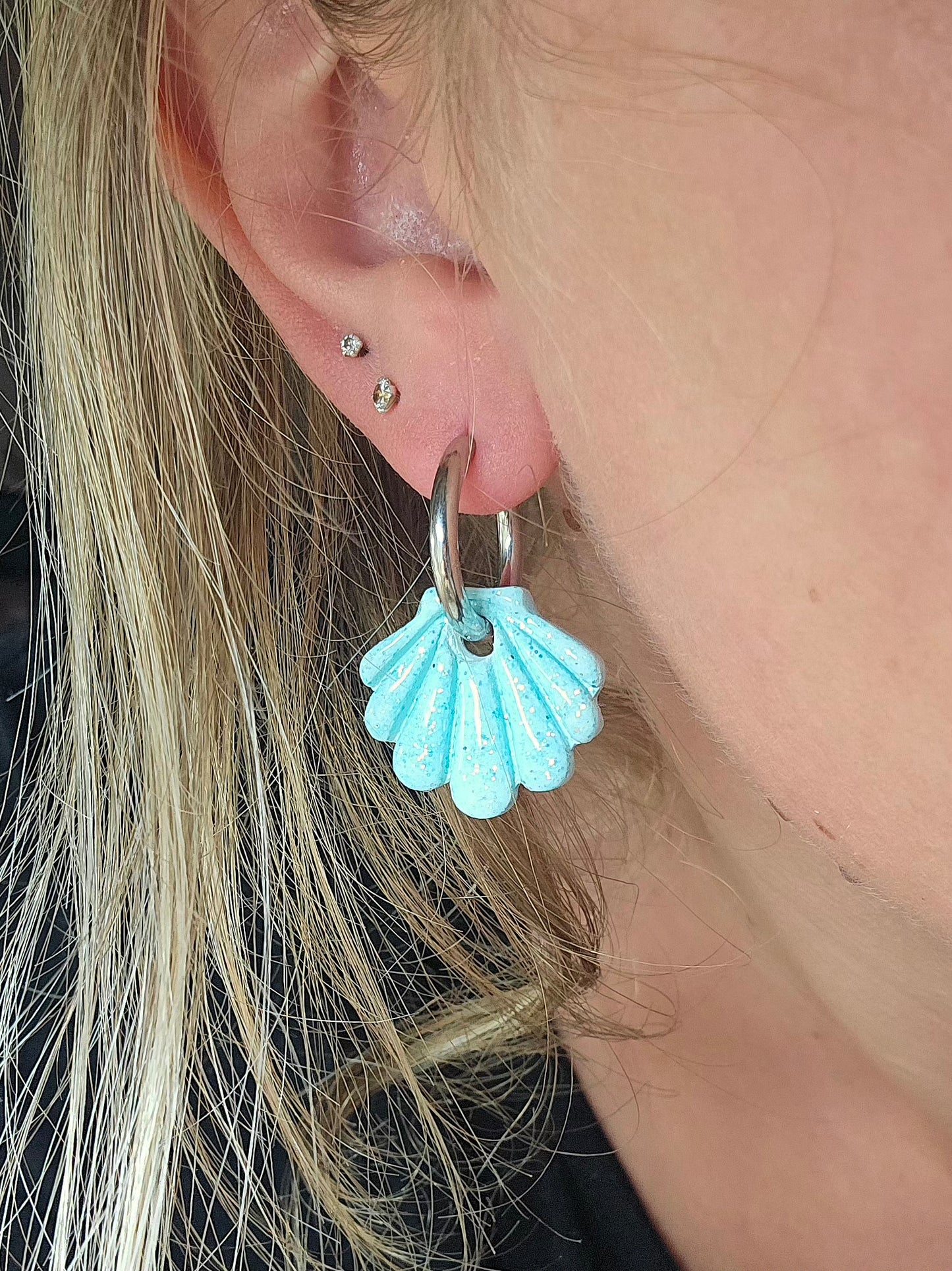 Pampilles Coquillages bleu ciel paillettes - Collection "Lagon"