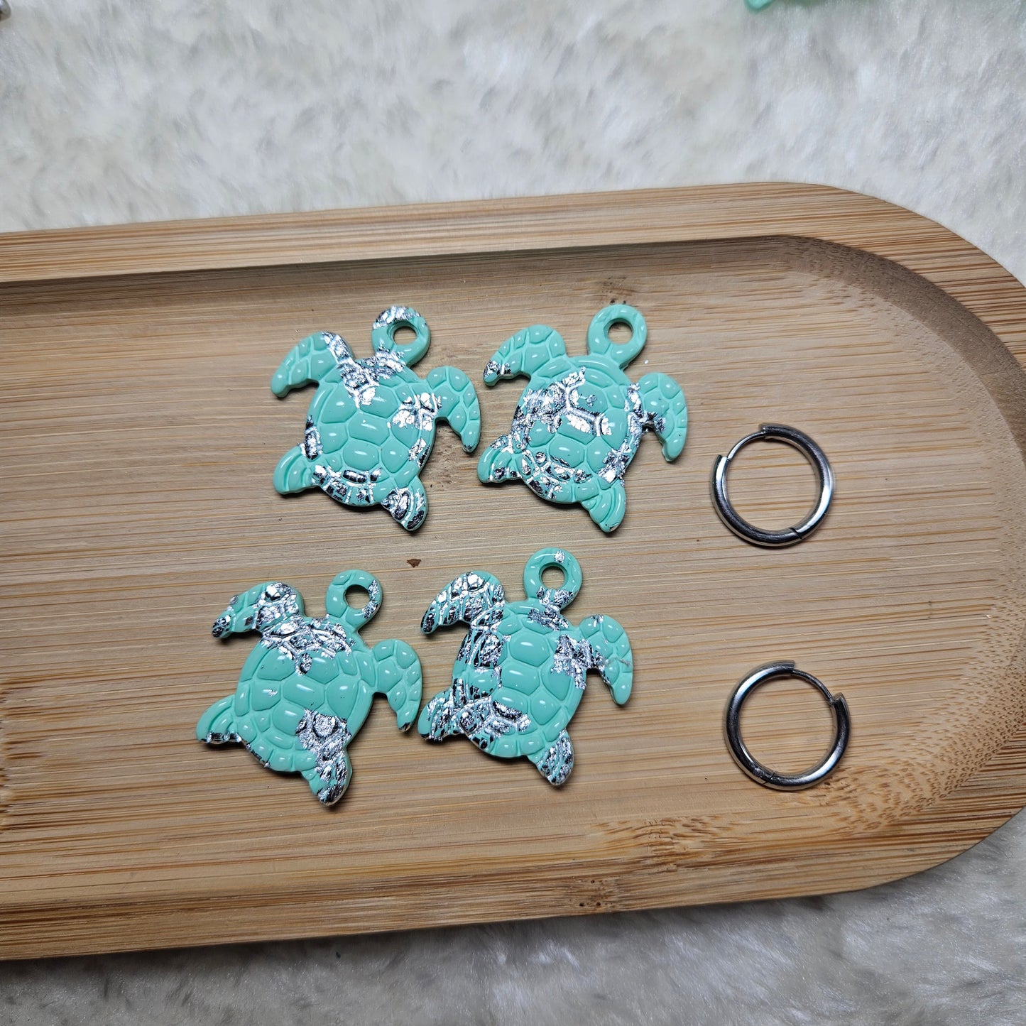 Pampilles Tortue 🐢 - Bleu turquoise/ argent