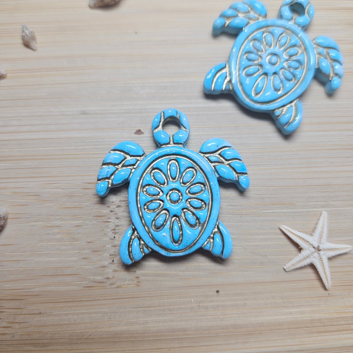 Pampilles Tortues bleu/or - Collection "Lagon"