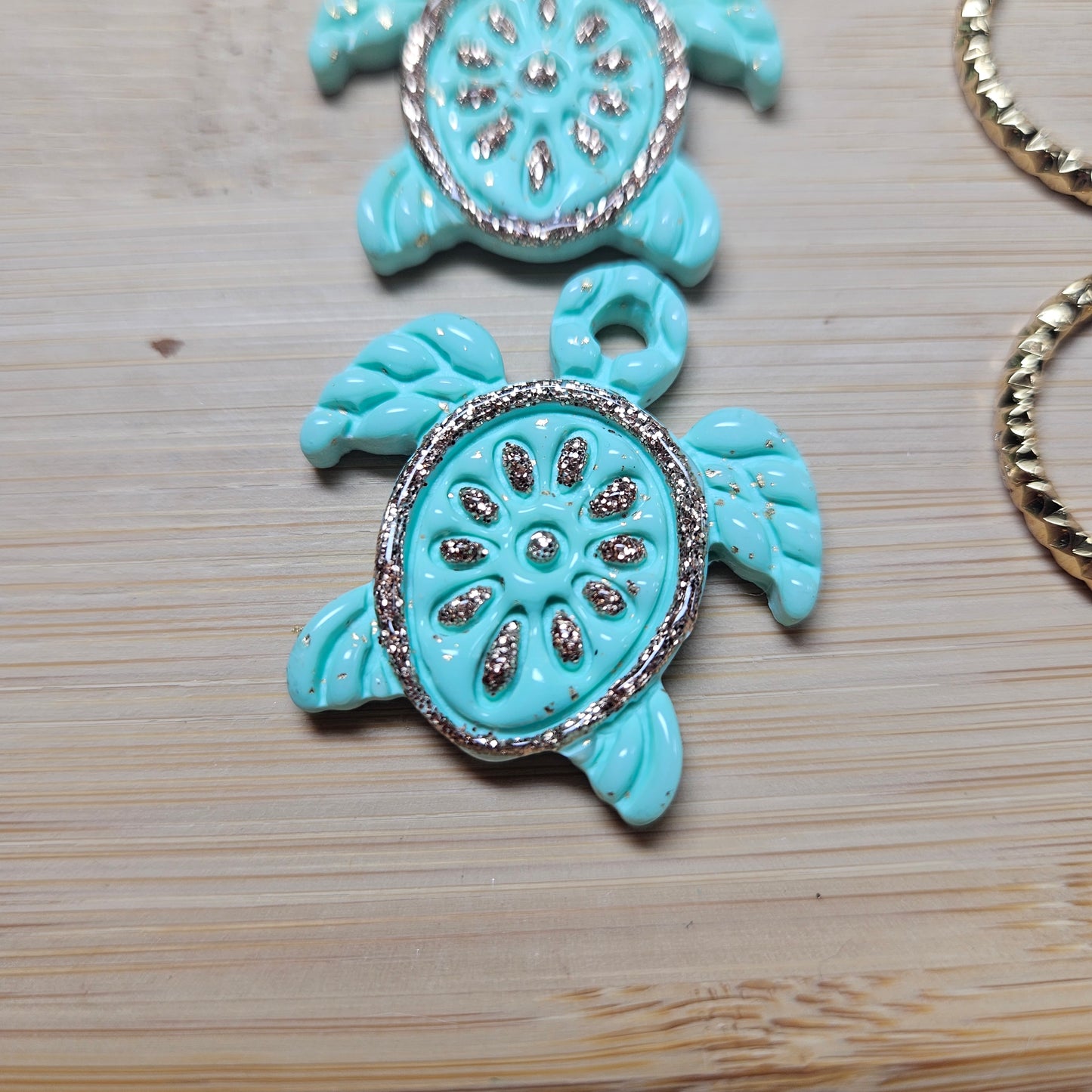 Pampilles Tortue 🐢 - bleu  turquoise pailleté or