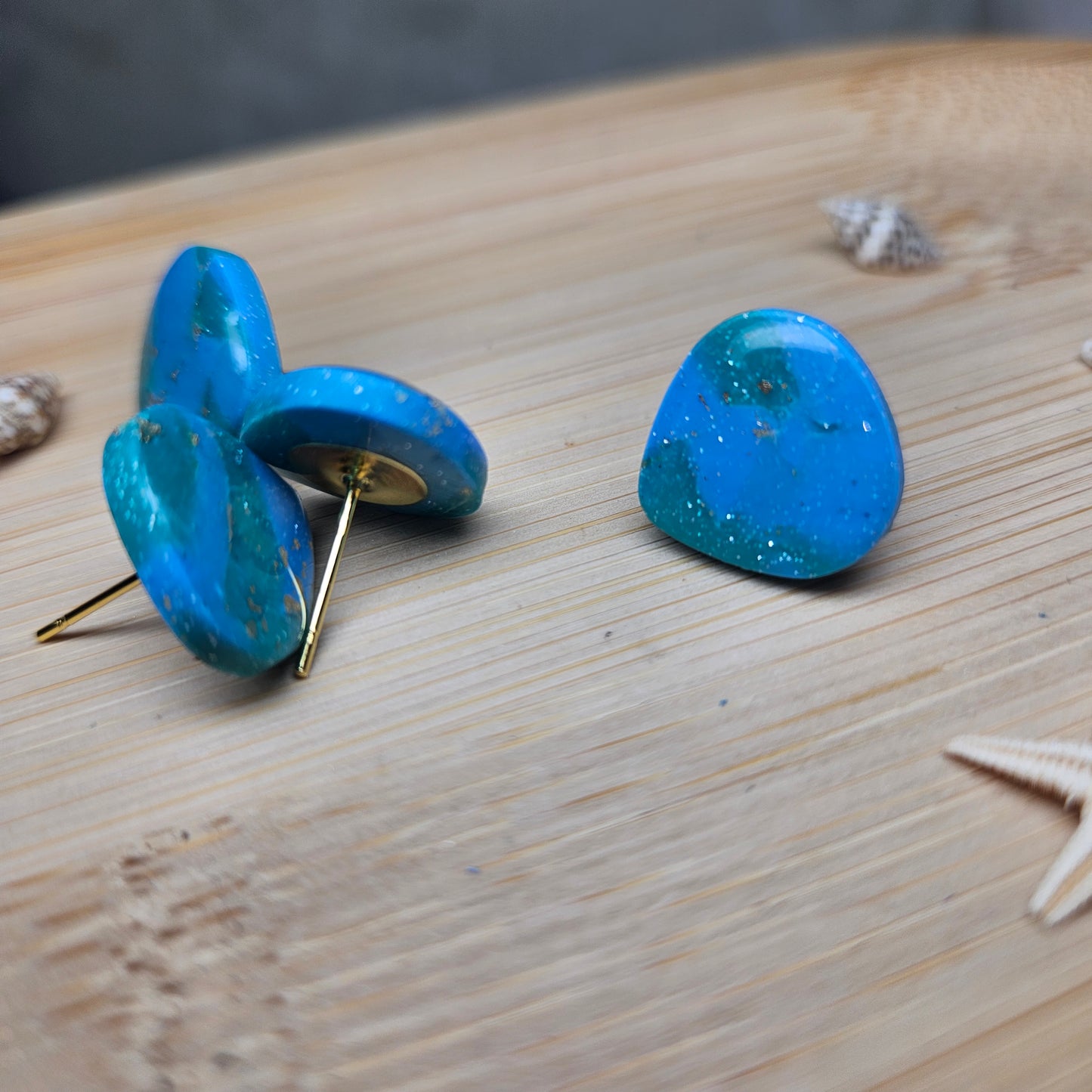 Puces Goutte bleu/vert/or - Collection "Lagon"