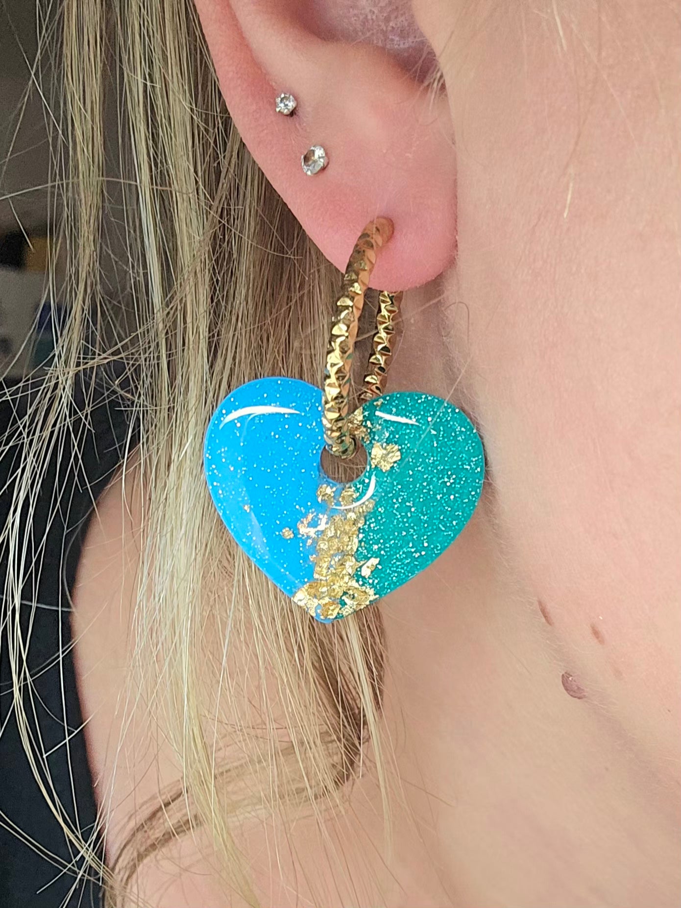Pampilles Coeur bicolore vert/bleu - Collection "Lagon"