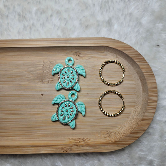 Pampilles Tortue 🐢 - bleu  turquoise pailleté or